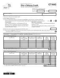 Document preview: Form CT-643 Hire a Veteran Credit - New York