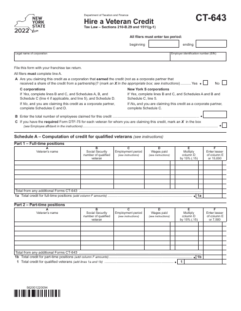 Form CT-643 2022 Printable Pdf