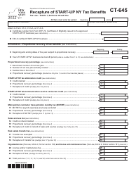 Document preview: Form CT-645 Recapture of Start-Up Ny Tax Benefits - New York