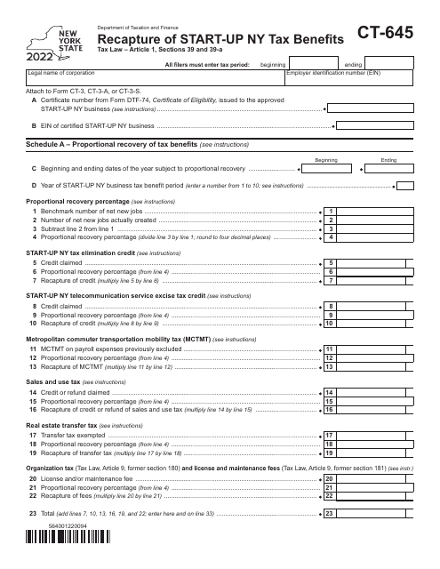 Form CT-645 2022 Printable Pdf