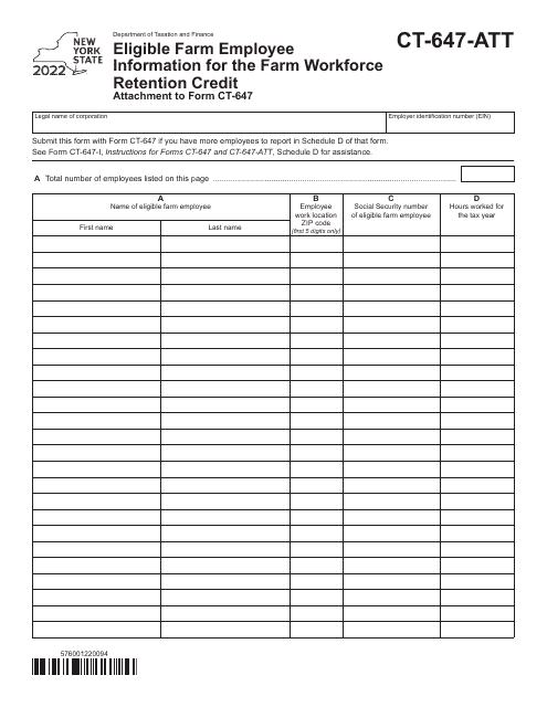 Form CT-647-ATT 2022 Printable Pdf