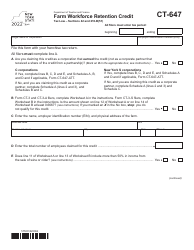 Document preview: Form CT-647 Farm Workforce Retention Credit - New York