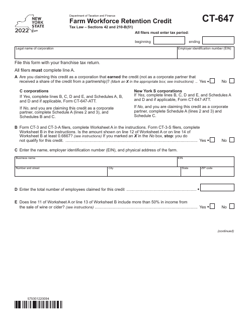 Form CT-647 2022 Printable Pdf