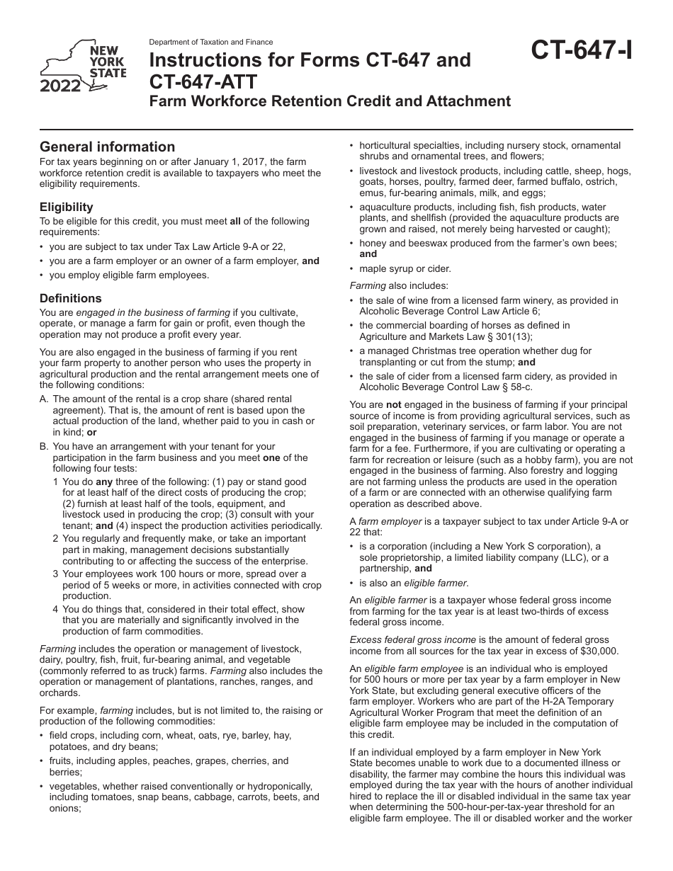 Instructions for Form CT-647, CT-647-ATT - New York, Page 1