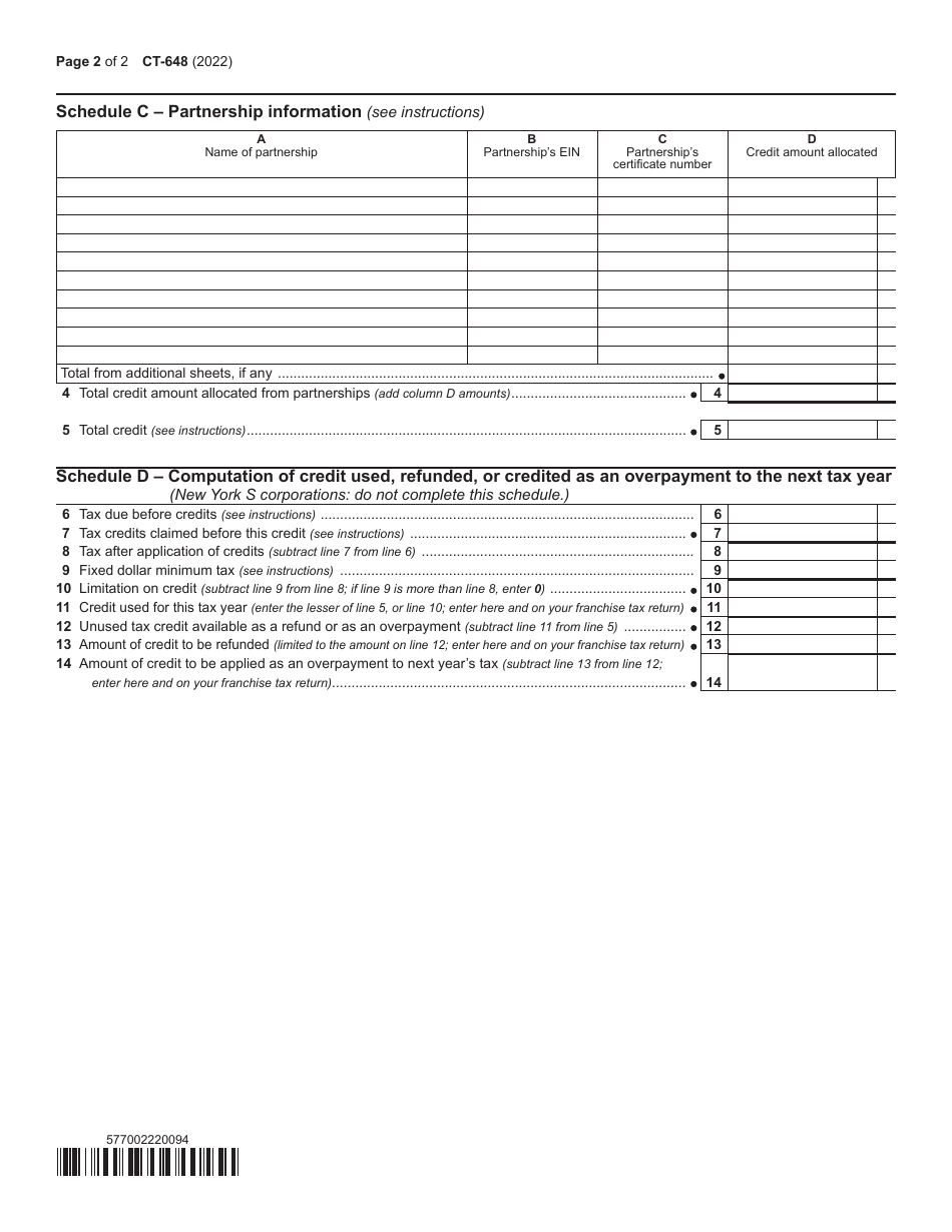 Form CT-648 Life Sciences Research and Development Tax Credit - New York, Page 2