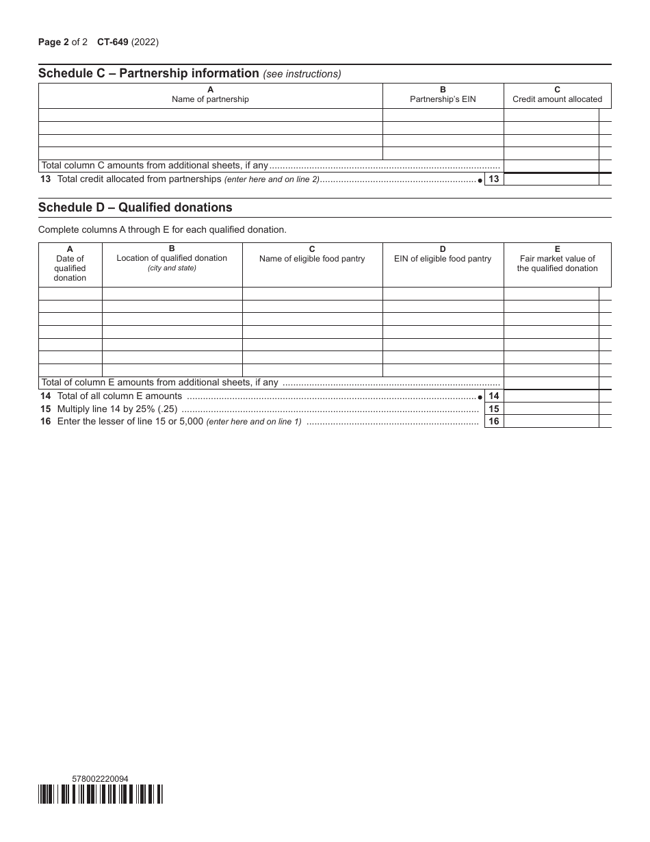 Form CT-649 Farm Donations to Food Pantries Credit - New York, Page 2
