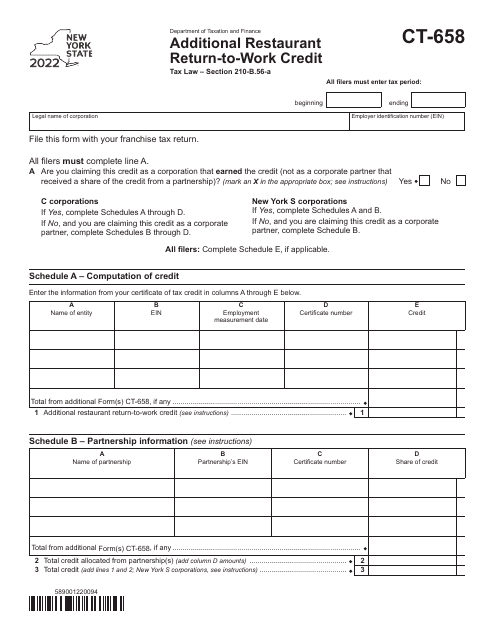 Form CT-658 2022 Printable Pdf