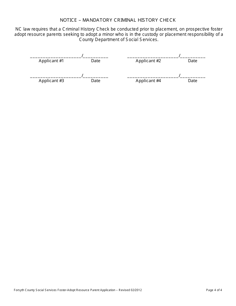 Foster Adopt Resource Parent / Family Application - Forsyth County, North Carolina, Page 4