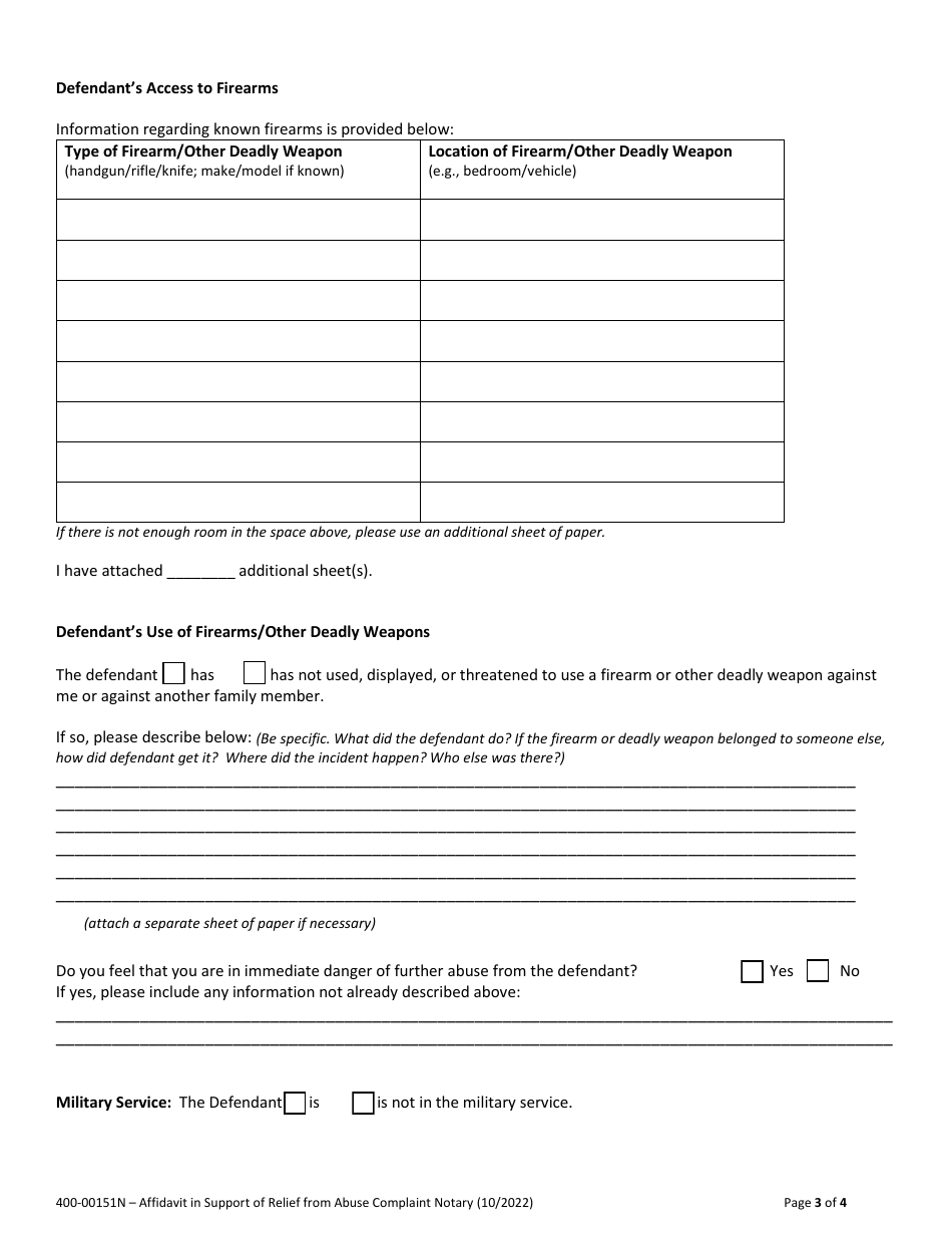 Form 400-00151N Affidavit in Support of Relief From Abuse Complaint Notary - Vermont, Page 3