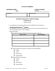 Form 400-00897A Guardian Ad Litem Pre-trial Proceeding Activities List (Domestic Cases) - Vermont