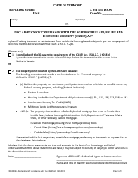 Form 100-00031 Declaration of Compliance With the Coronavirus Aid, Relief and Economic Security (Cares) Act - Vermont