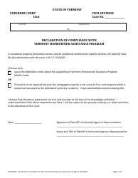 Form 100-00032 Declaration of Compliance With Vermont Homeowner Assistance Program - Vermont