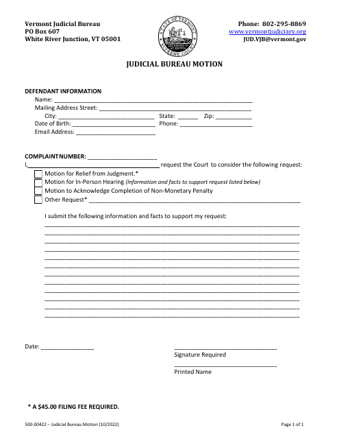Form 500-00422 Judicial Bureau Motion - Vermont