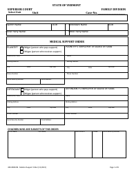 Document preview: Form 400-00802M Medical Support Order - Vermont