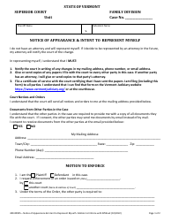 Form 400-00905 Notice of Appearance &amp; Intent to Represent Myself - Vermont
