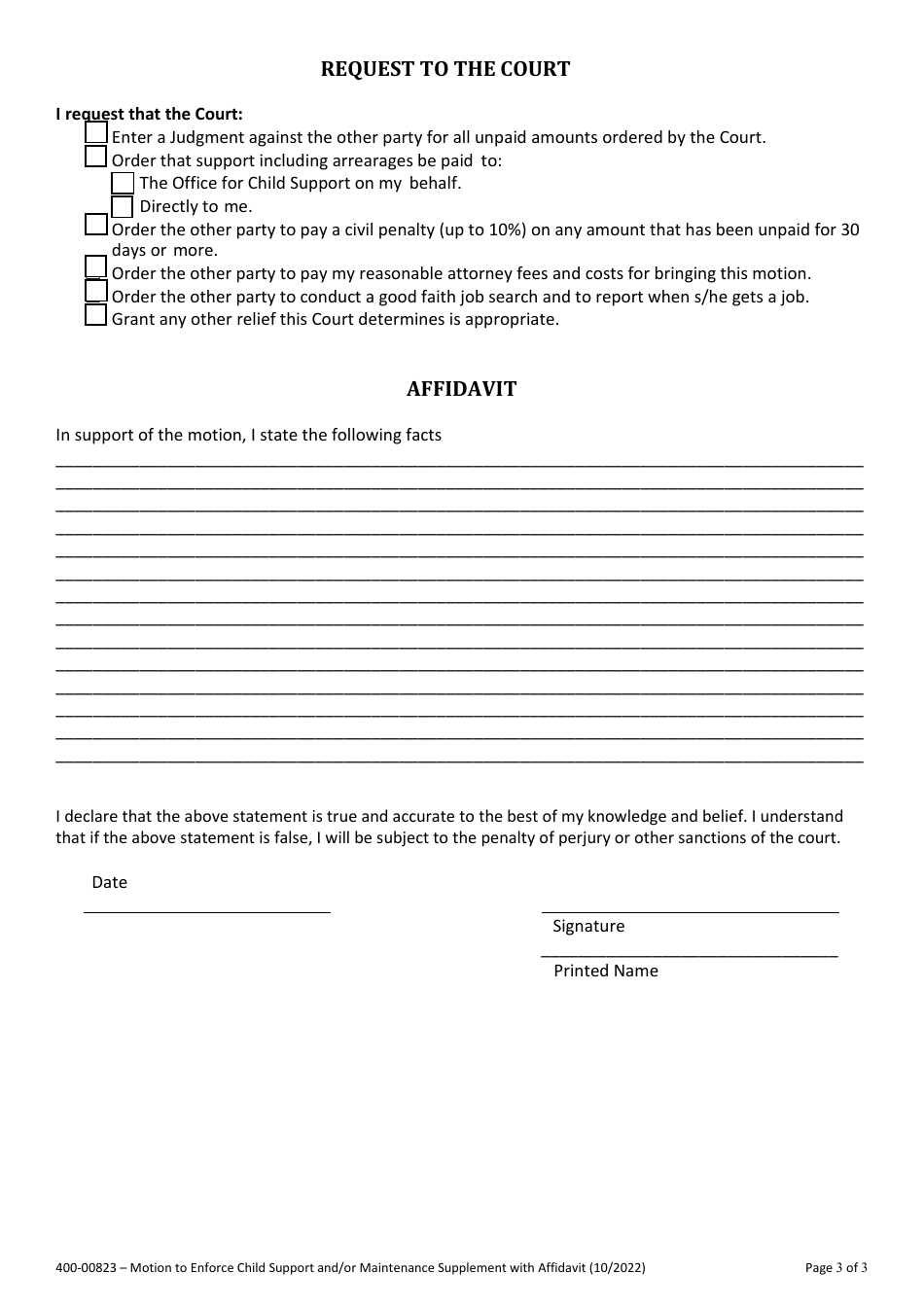 Form 400-00823 Notice of Appearance  Intent to Represent Myself - Vermont, Page 3