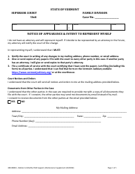 Form 400-00803 Motion to Modify Child Support and/or Maintenance Supplement - Vermont