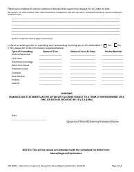 Form 400-00852 Affidavit in Support of Request for Emergency Relief From Abuse/Neglect/Exploitation Pursuant to 33 V.s.a. Chapter 69 - Vermont, Page 2