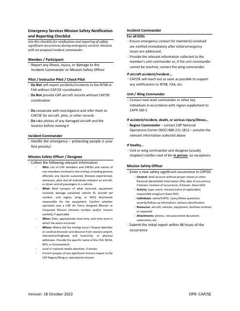 Emergency Services Mission Safety Notification and Reporting Checklist