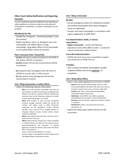 Other Event or Mission Safety Notification and Reporting Checklist Download Pdf