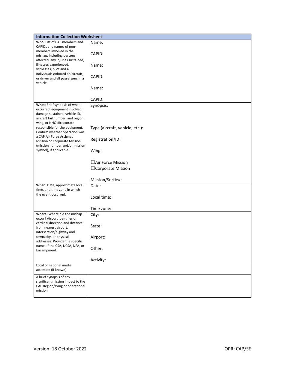Information Collection Worksheet, Page 1