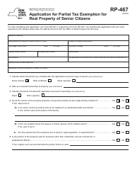 Form RP-467 Application for Partial Tax Exemption for Real Property of Senior Citizens - New York