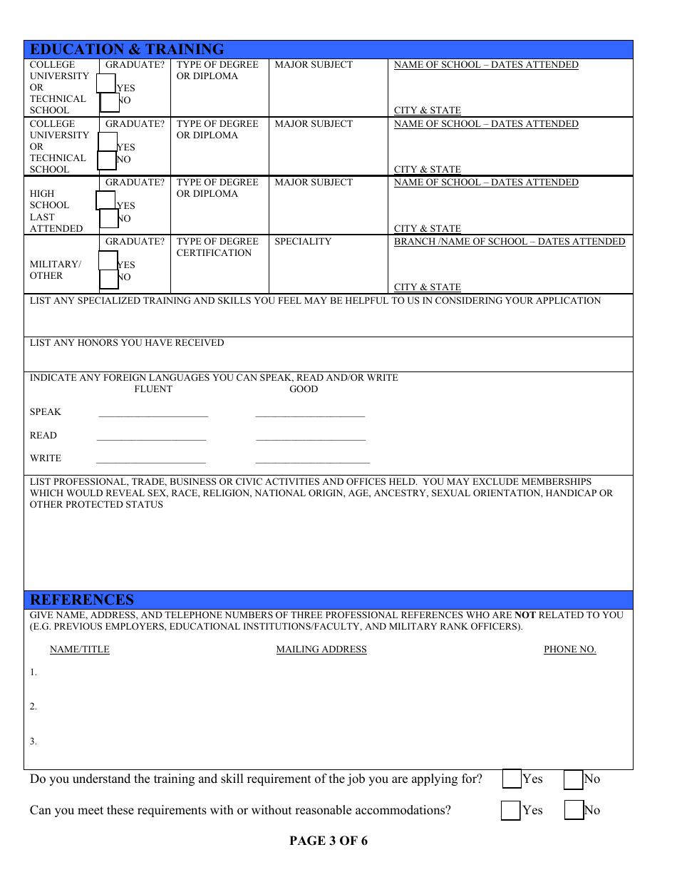 Employment Application - City of Zion, Illinois, Page 3
