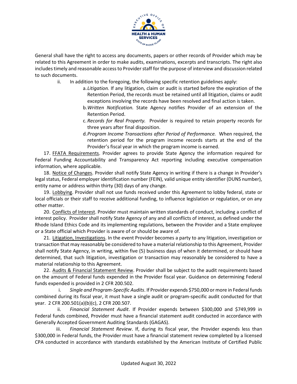 Financial Agreement and Attestations - Medicaid Pediatric Healthcare Recovery Program - Rhode Island, Page 5