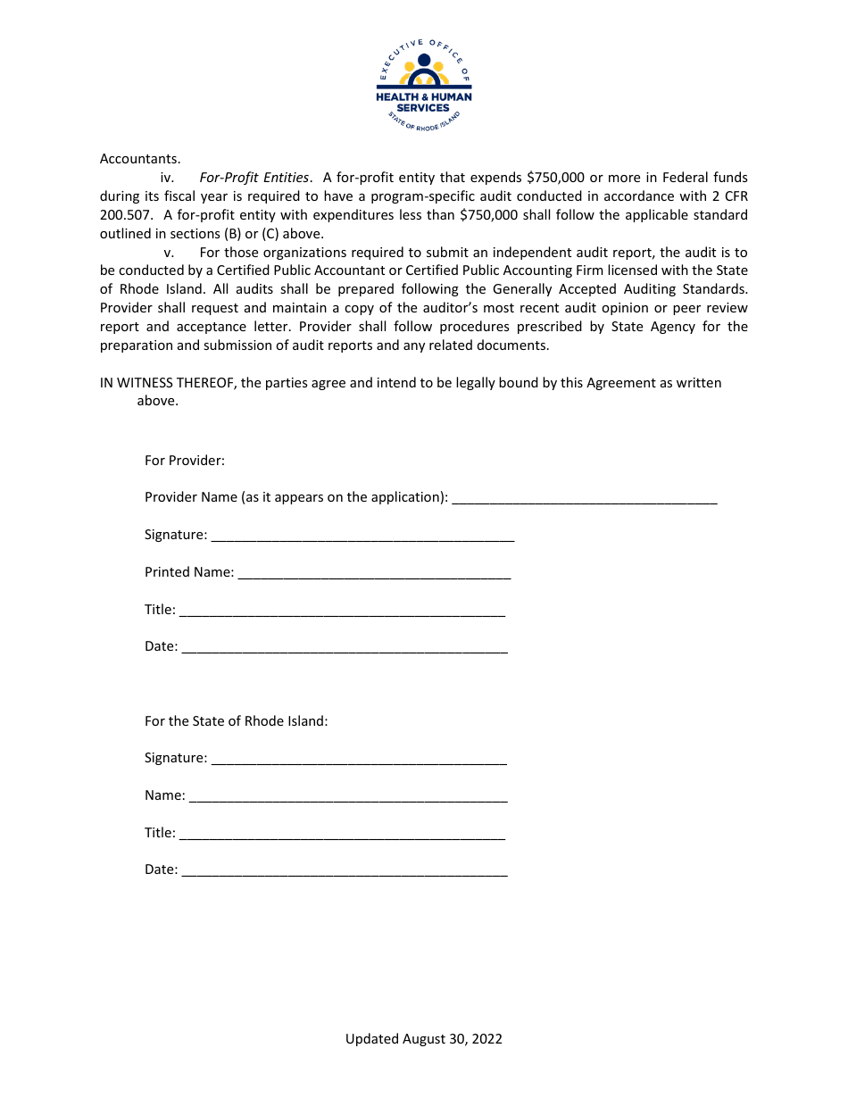 Financial Agreement and Attestations - Medicaid Pediatric Healthcare Recovery Program - Rhode Island, Page 6