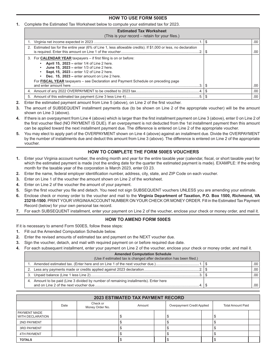 Form 500ES Download Fillable PDF or Fill Online Corporation Estimated