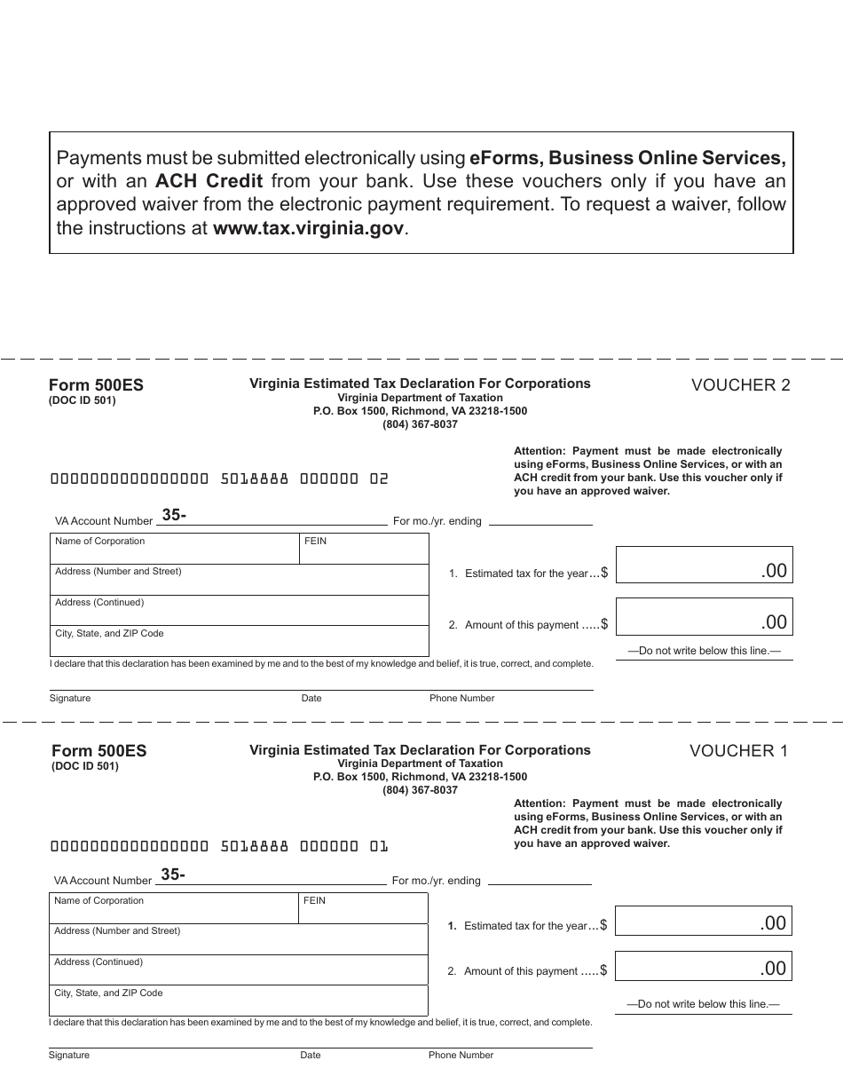 Form 500ES Corporation Estimated Income Tax Payment Vouchers - Virginia, Page 3