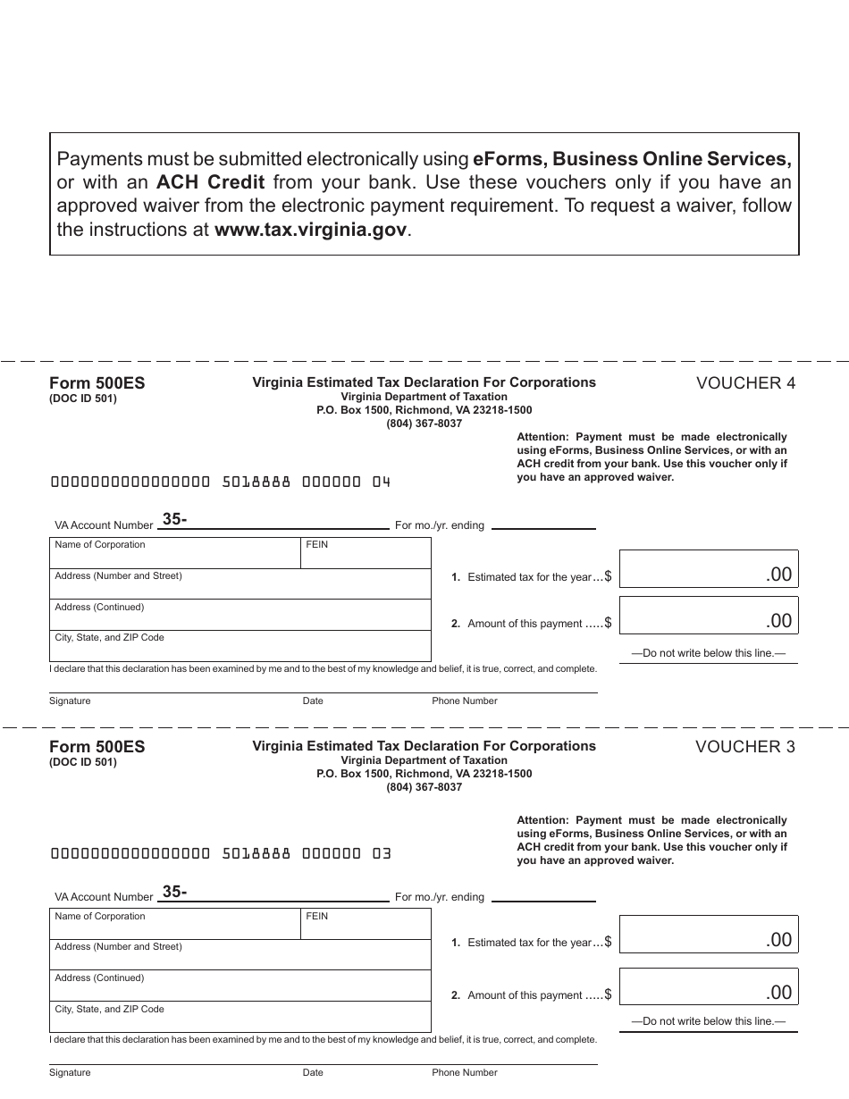 Form 500ES Corporation Estimated Income Tax Payment Vouchers - Virginia, Page 4