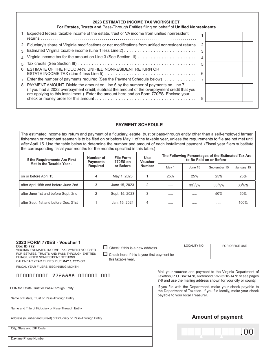 Form 770ES Virginia Estimated Income Tax Payment Vouchers for Estates, Trusts, and Pass Through Entities Filing on Behalf of Unified Nonresidents - Virginia, Page 3
