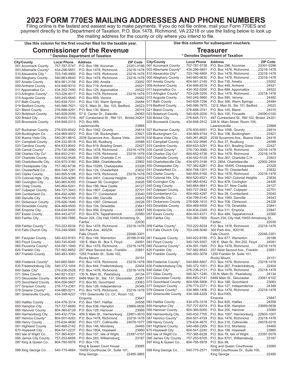 Form 770ES Virginia Estimated Income Tax Payment Vouchers for Estates, Trusts, and Pass Through Entities Filing on Behalf of Unified Nonresidents - Virginia, Page 7