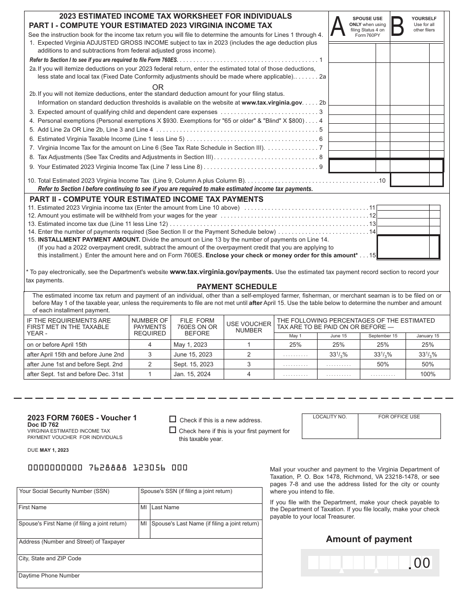 Form 760ES Download Fillable PDF or Fill Online Virginia Estimated