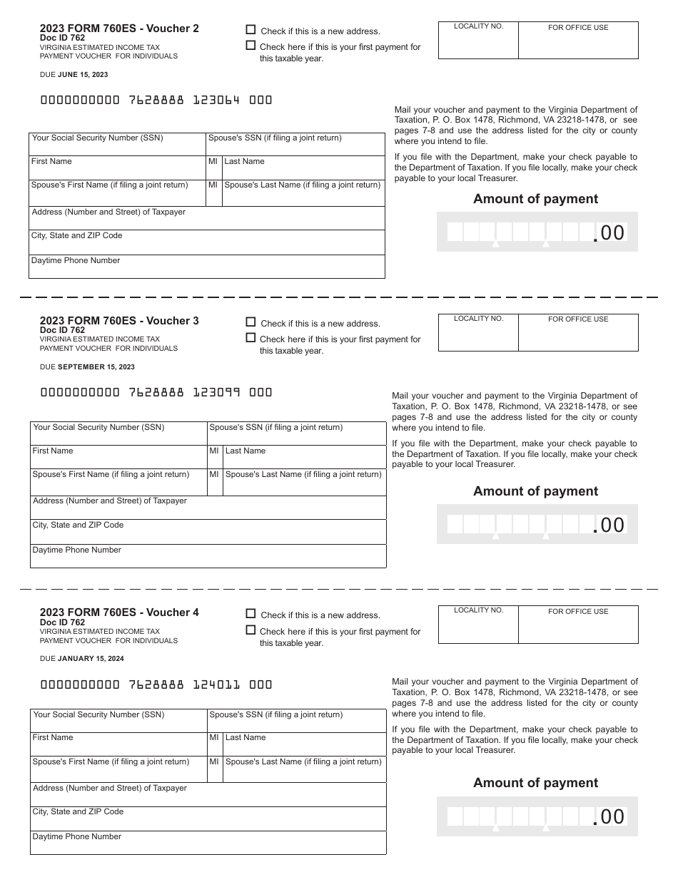 Form 760ES Download Fillable PDF or Fill Online Virginia Estimated