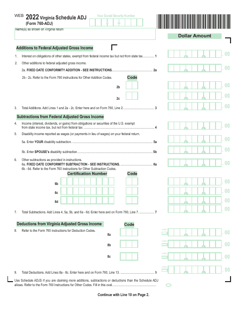 Form 760-ADJ Schedule ADJ 2022 Printable Pdf