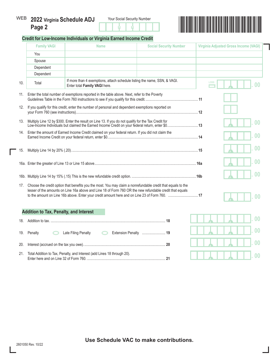 Form 760ADJ Schedule ADJ Download Fillable PDF or Fill Online Virginia