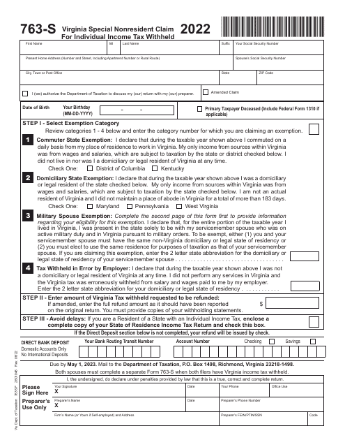Form 763-S 2022 Printable Pdf