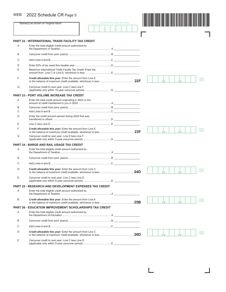 Schedule CR Credit Computation Schedule - Virginia, Page 5