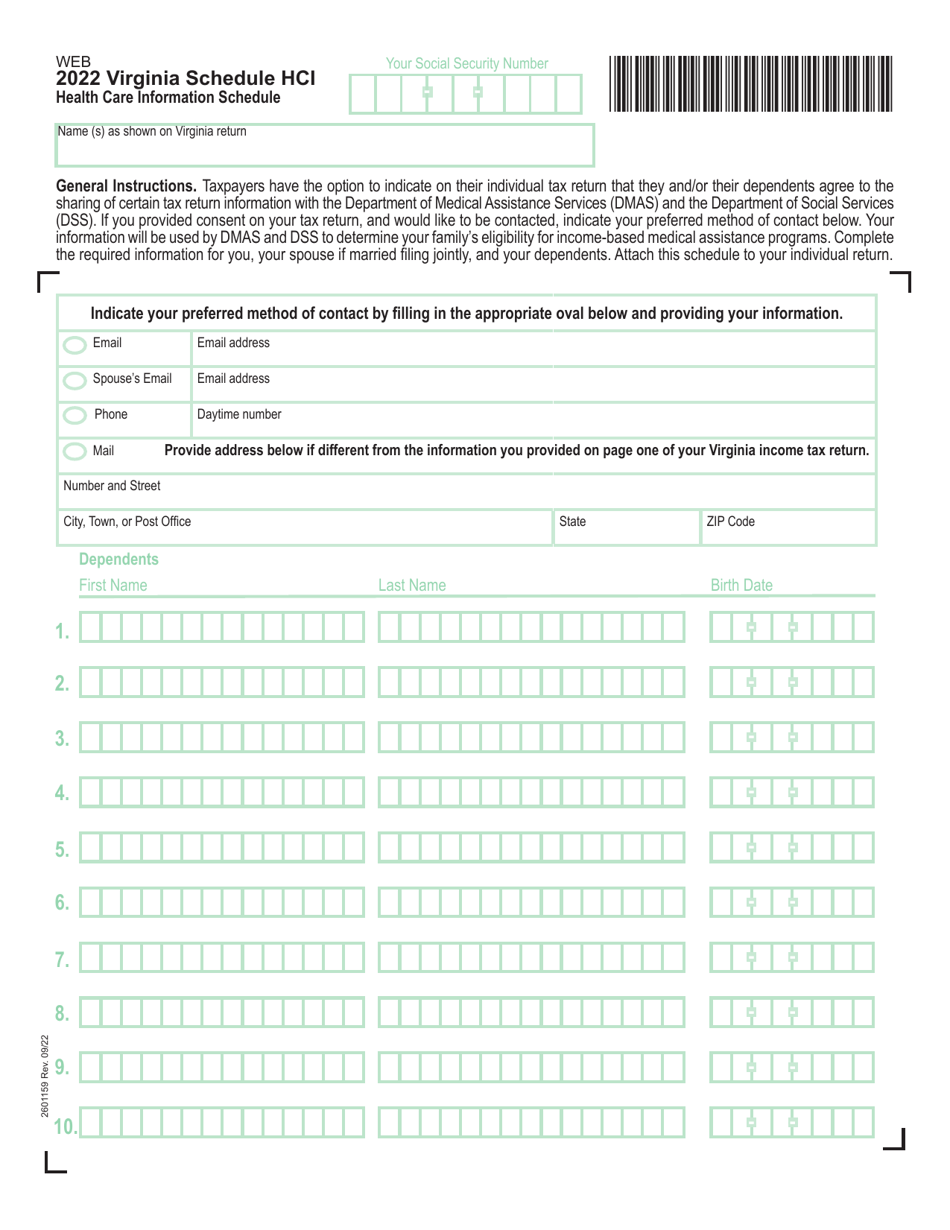 Schedule HCI Health Care Information Schedule - Virginia, Page 1