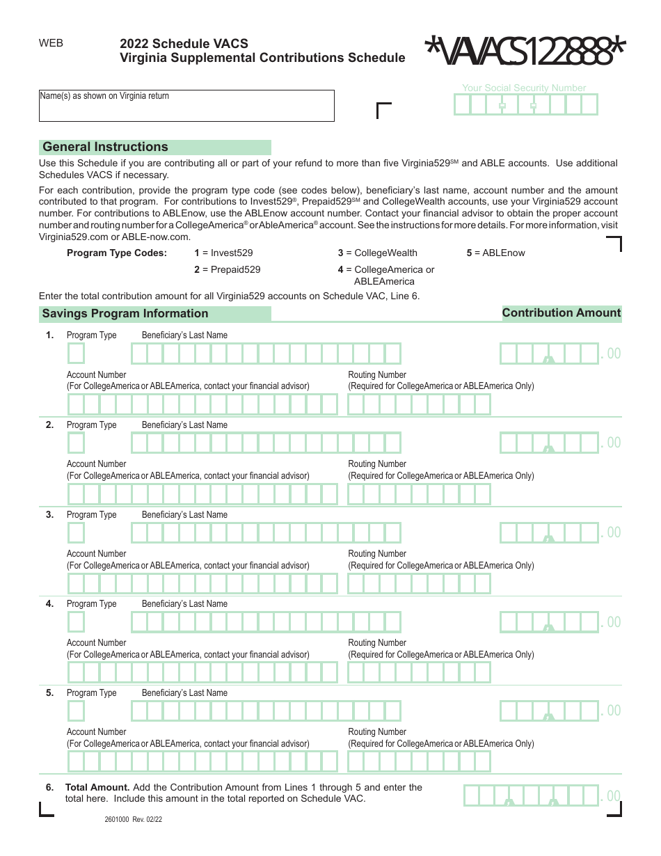 Schedule VACS Virginia Supplemental Contributions Schedule - Virginia, Page 1