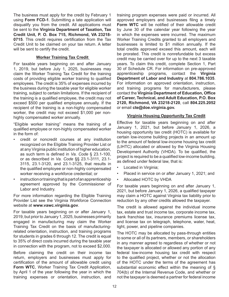 Instructions for Form 760, 760PY, 763, 765 Schedule CR - Virginia, Page 12
