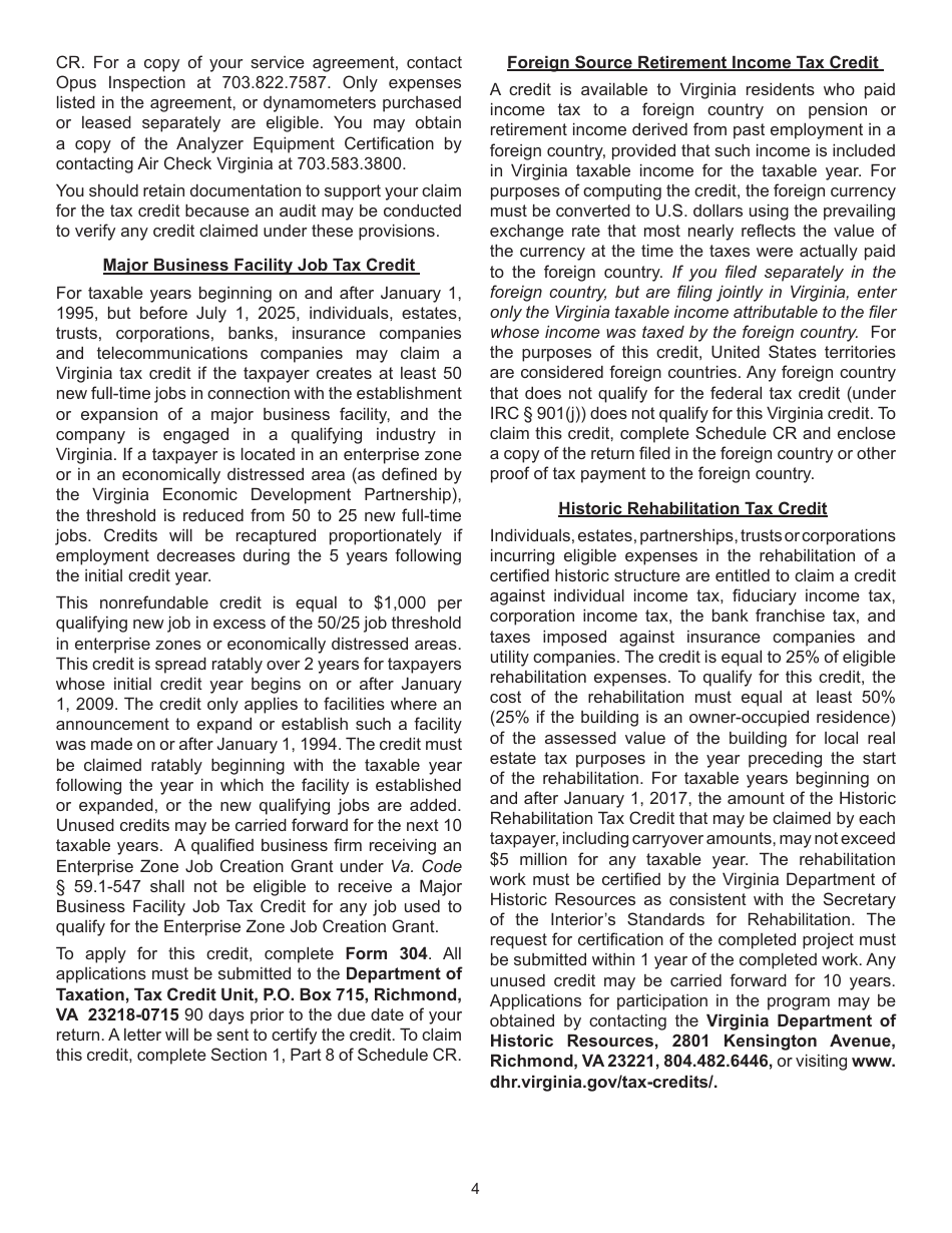Instructions for Form 760, 760PY, 763, 765 Schedule CR - Virginia, Page 4