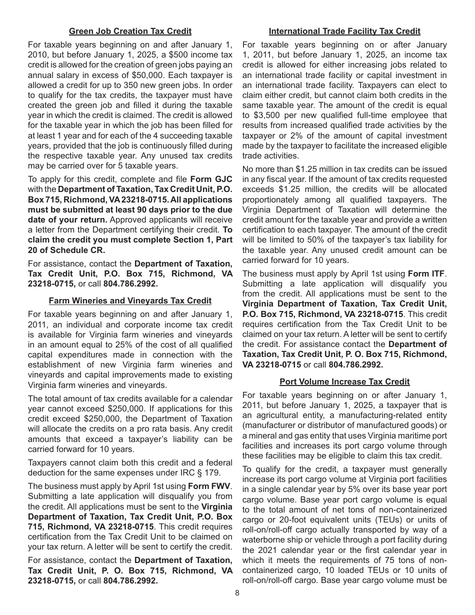 Instructions for Form 760, 760PY, 763, 765 Schedule CR - Virginia, Page 8
