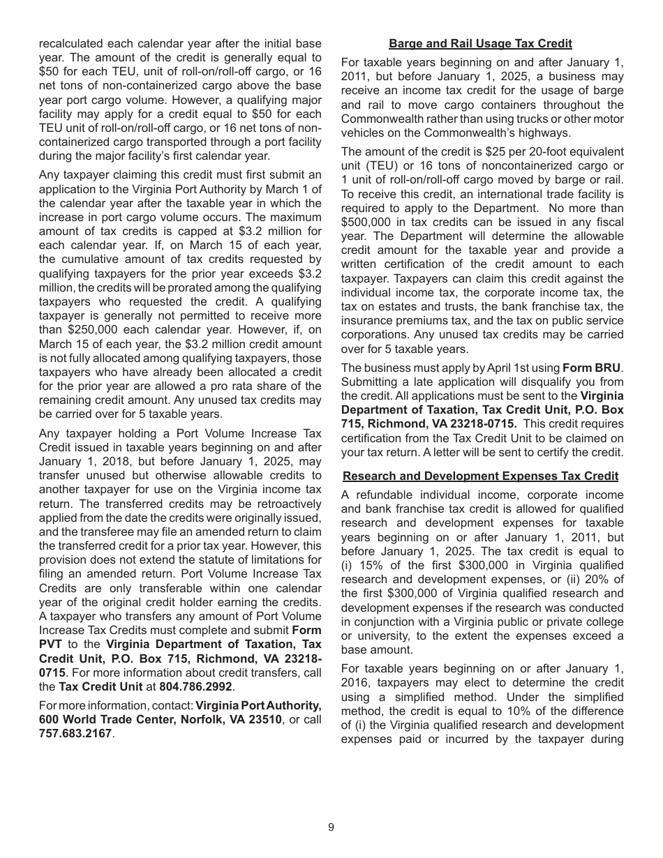 Instructions for Form 760, 760PY, 763, 765 Schedule CR - Virginia, Page 9