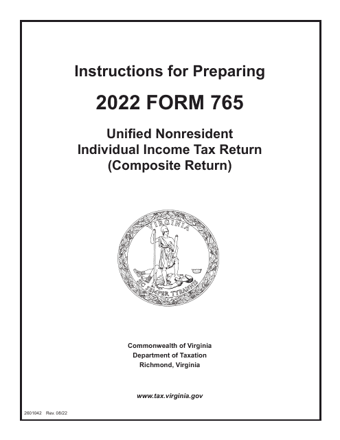Instructions for Form 765 Unified Nonresident Individual Income Tax Return (Composite Return) - Virginia, 2022