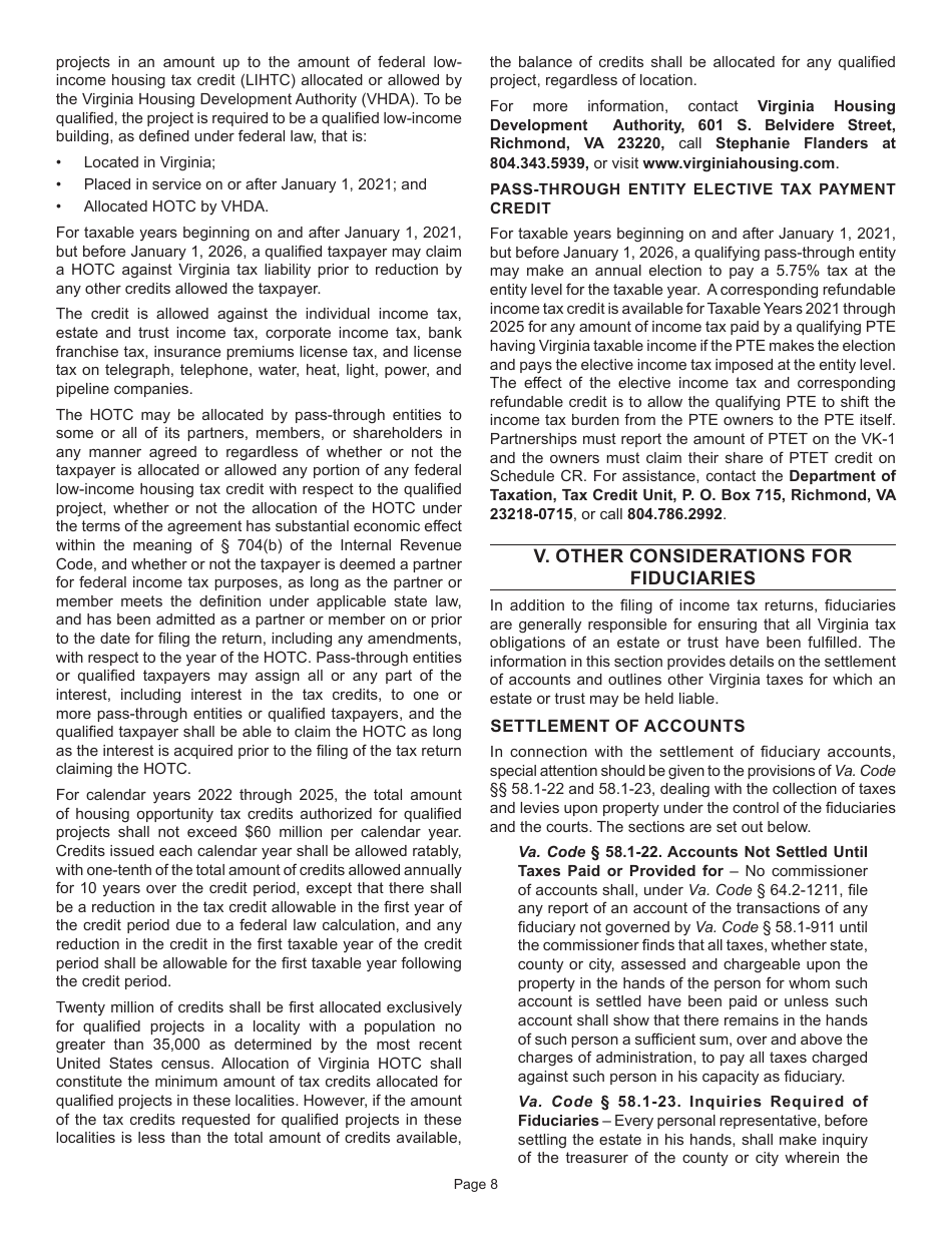 Instructions for Form 770 Virginia Fiduciary Income Tax Return - Virginia, Page 10