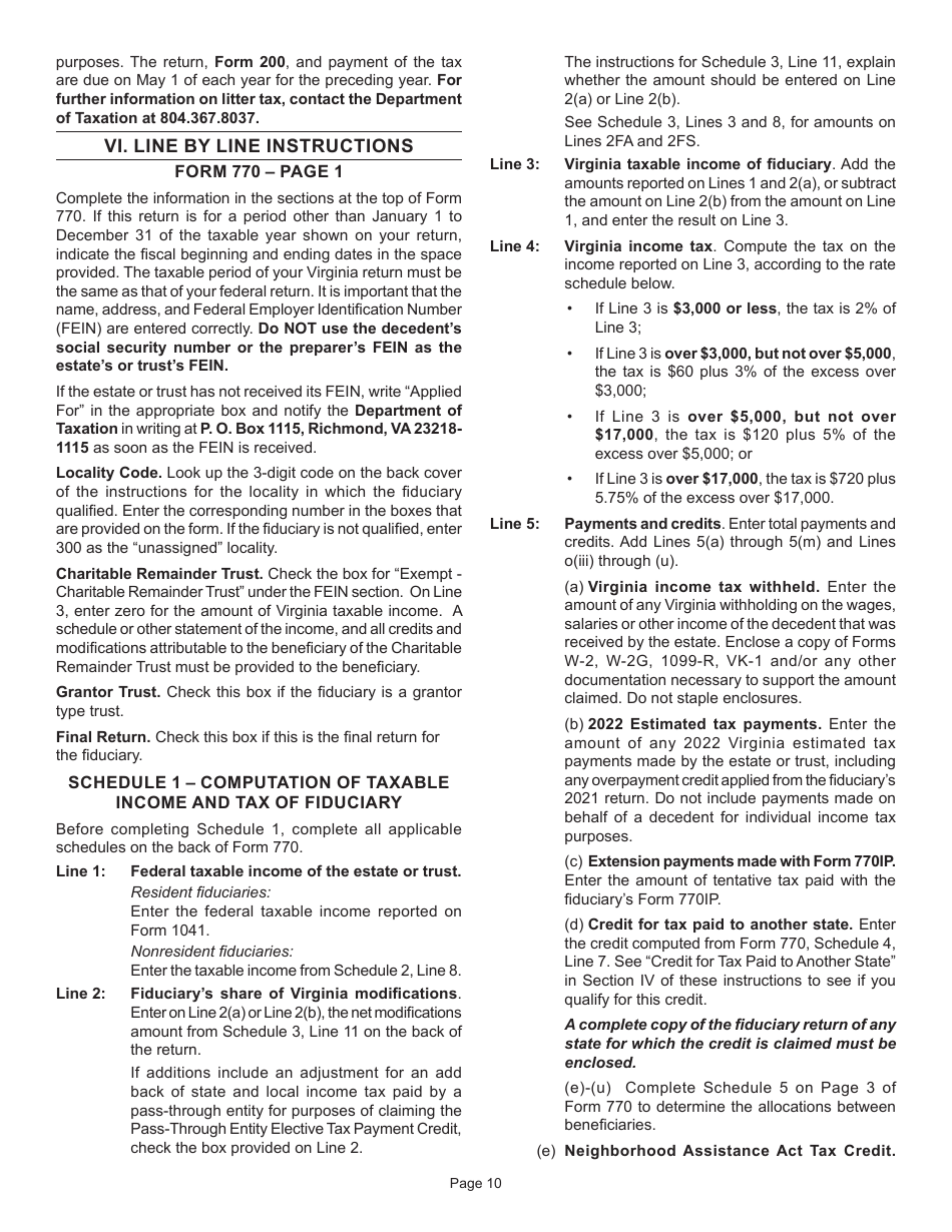 Instructions for Form 770 Virginia Fiduciary Income Tax Return - Virginia, Page 12