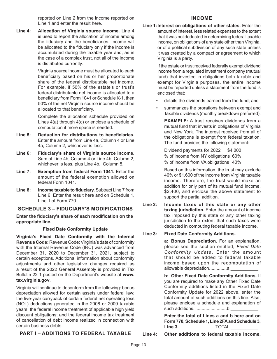 Instructions for Form 770 Virginia Fiduciary Income Tax Return - Virginia, Page 15